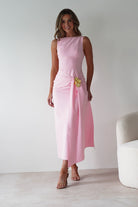 Rina Gathered Waist Midaxi Dress Pink | Wedding Guest Dress | Oh Hello Clothing
