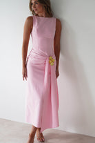 Rina Gathered Waist Midaxi Dress Pink | Wedding Guest Dress | Oh Hello Clothing
