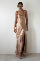 Riviera Soft Satin Maxi Gown | Gold/Bronze | Debs & Prom | Formal Gown | Oh Hello Clothing