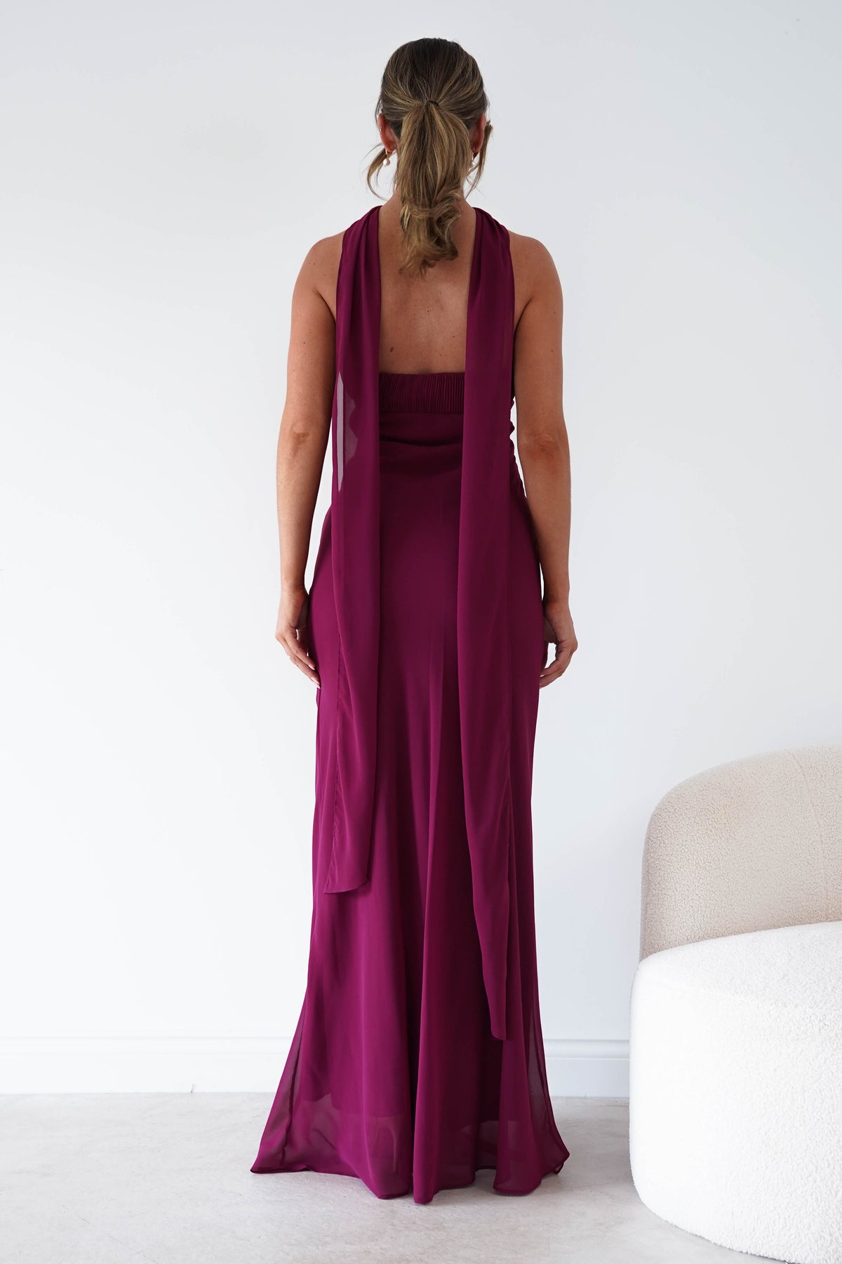 Oh Hello Clothing Women > Clothing > Dresses Robyn Strapless Chiffon Scarf Maxi Dress | Berry
