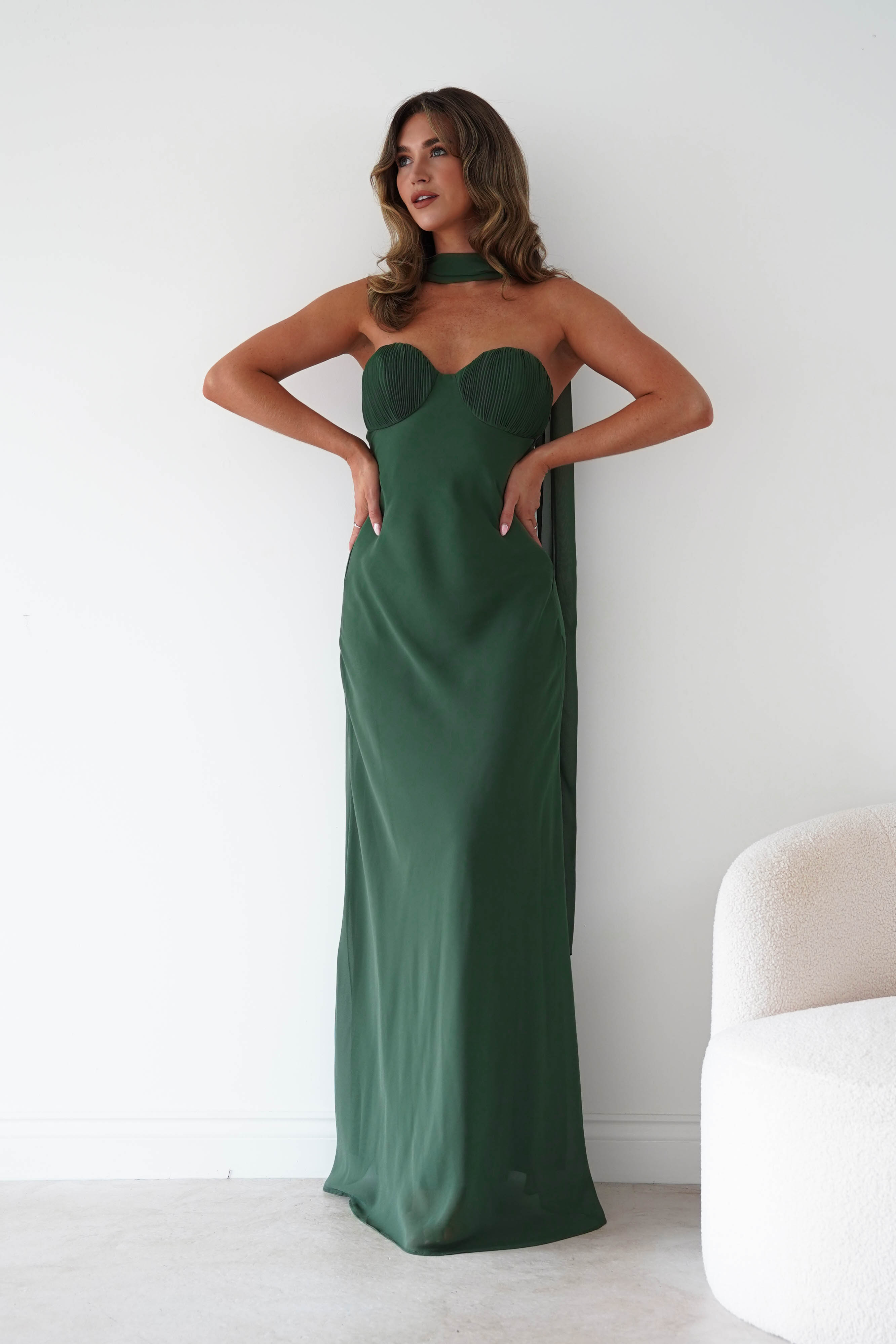 Oh Hello Clothing Women > Clothing > Dresses Robyn Strapless Chiffon Scarf Maxi Dress | Green