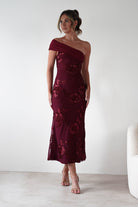 Rochelle Off The Shoulder Midi Dress Wine | Wedding Guest Dress | Off Shoulder | Midi | Oh Hello Clothing