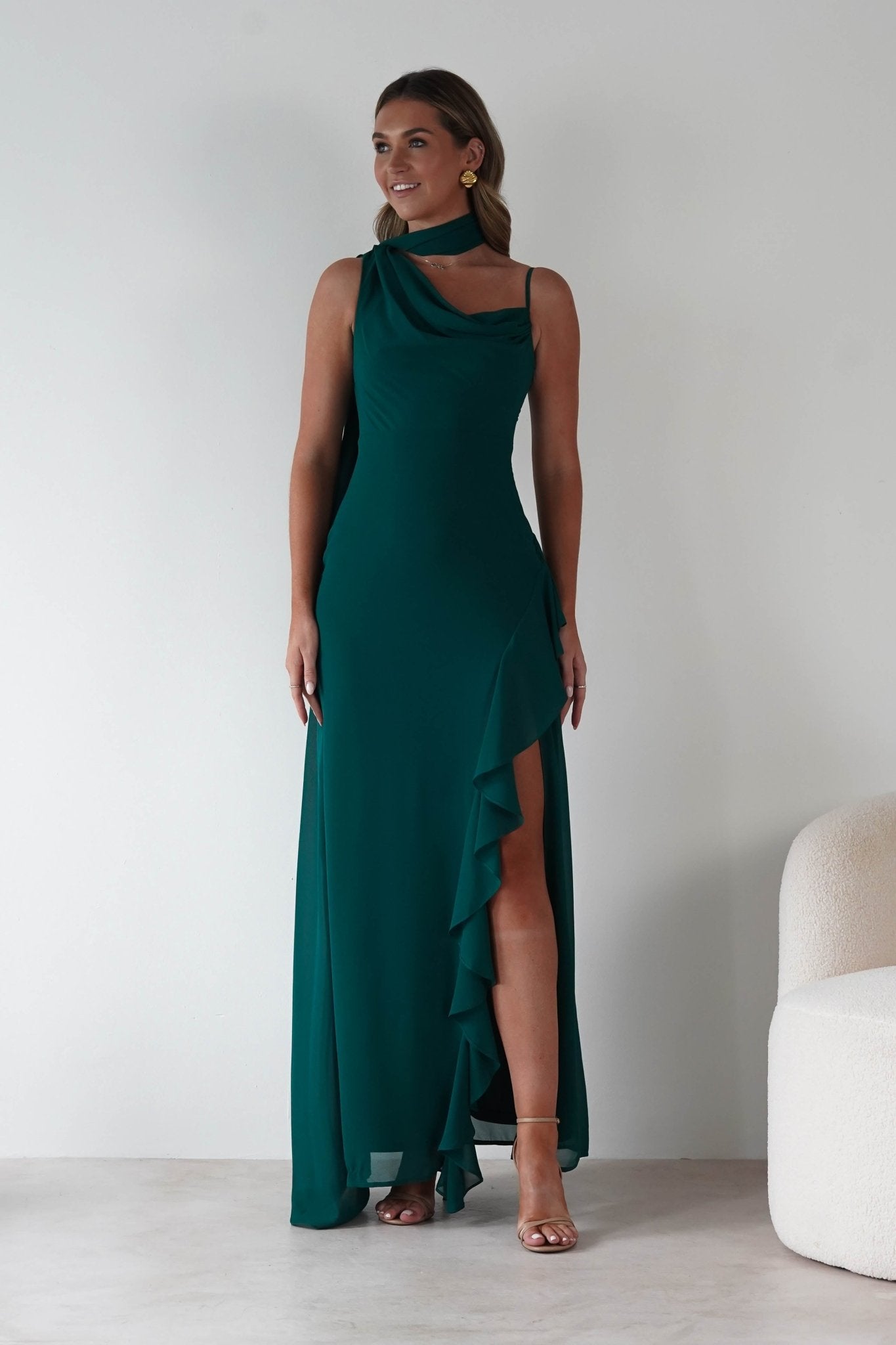Rosella Ruffle Detail Maxi Dress Emerald | Wedding Guest Dress | Maxi | Oh Hello Clothing