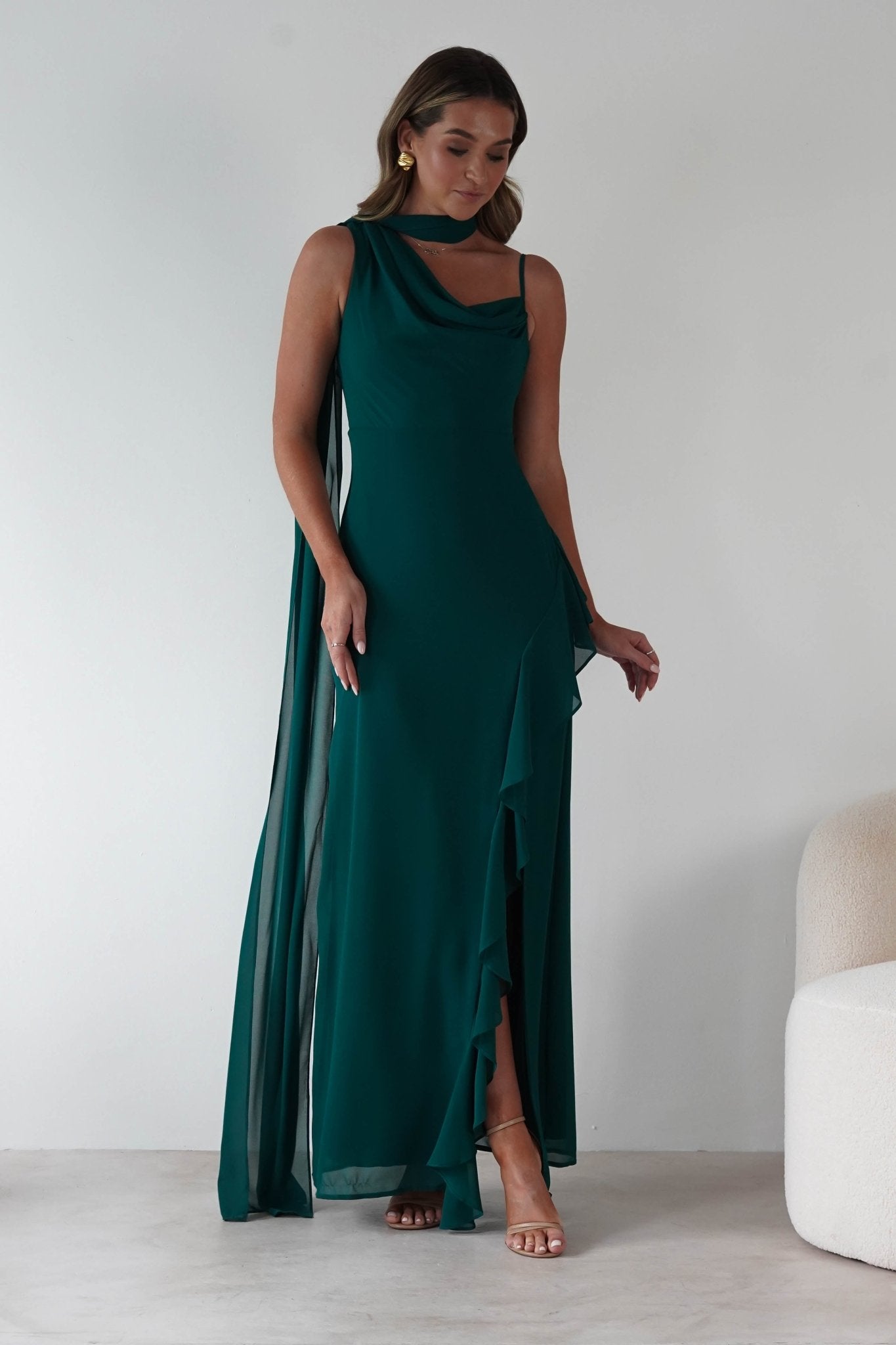 Rosella Ruffle Detail Maxi Dress Emerald | Wedding Guest Dress | Maxi | Oh Hello Clothing