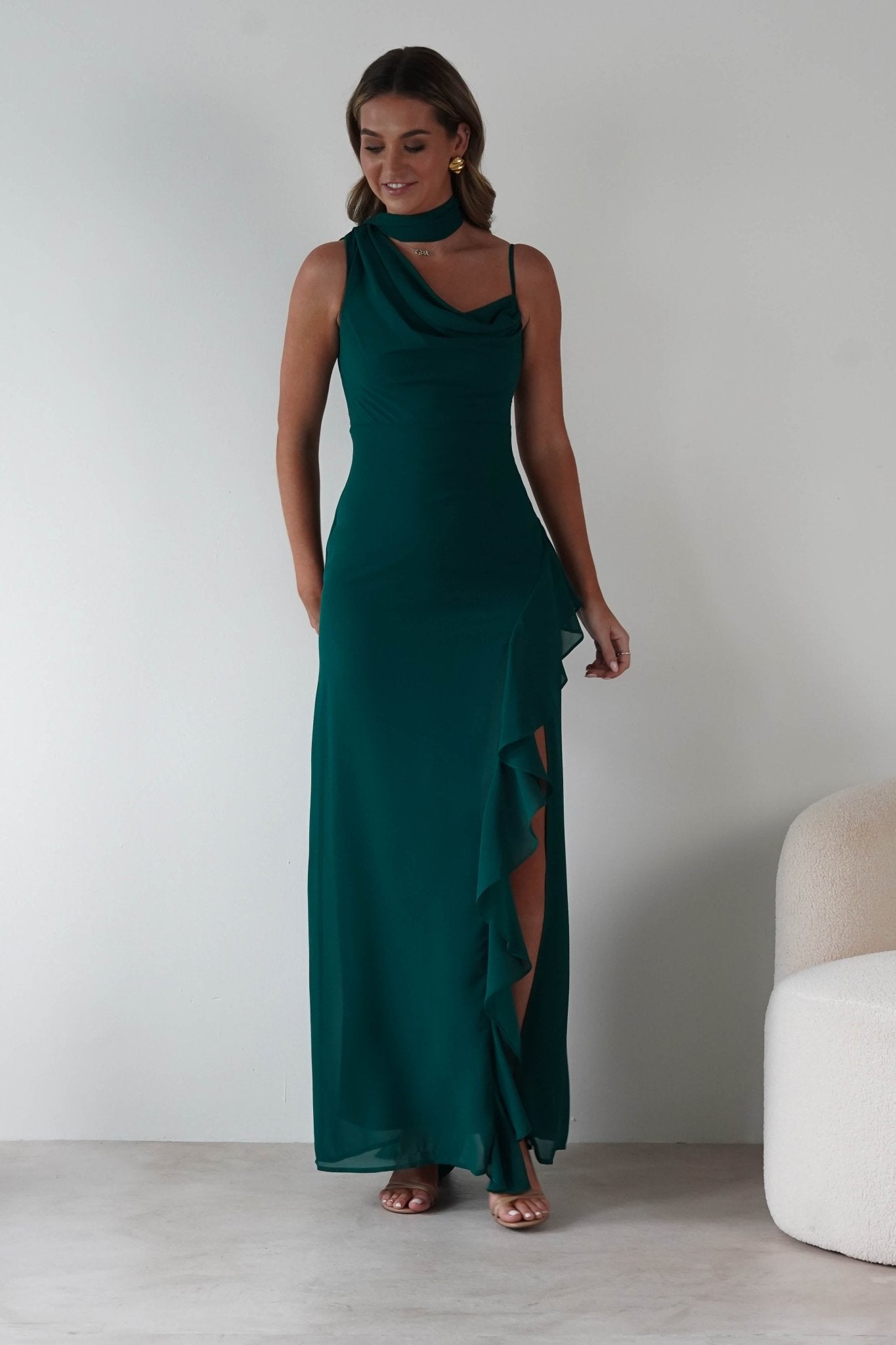 Rosella Ruffle Detail Maxi Dress Emerald | Wedding Guest Dress | Maxi | Oh Hello Clothing