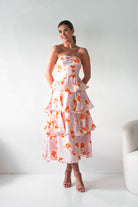 Oh Hello Clothing Women > Clothing > Dresses Rosha Floral Tiered Strapless Maxi Dress | Peach