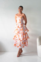 Oh Hello Clothing Women > Clothing > Dresses Rosha Floral Tiered Strapless Maxi Dress | Peach