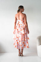 Oh Hello Clothing Women > Clothing > Dresses Rosha Floral Tiered Strapless Maxi Dress | Peach