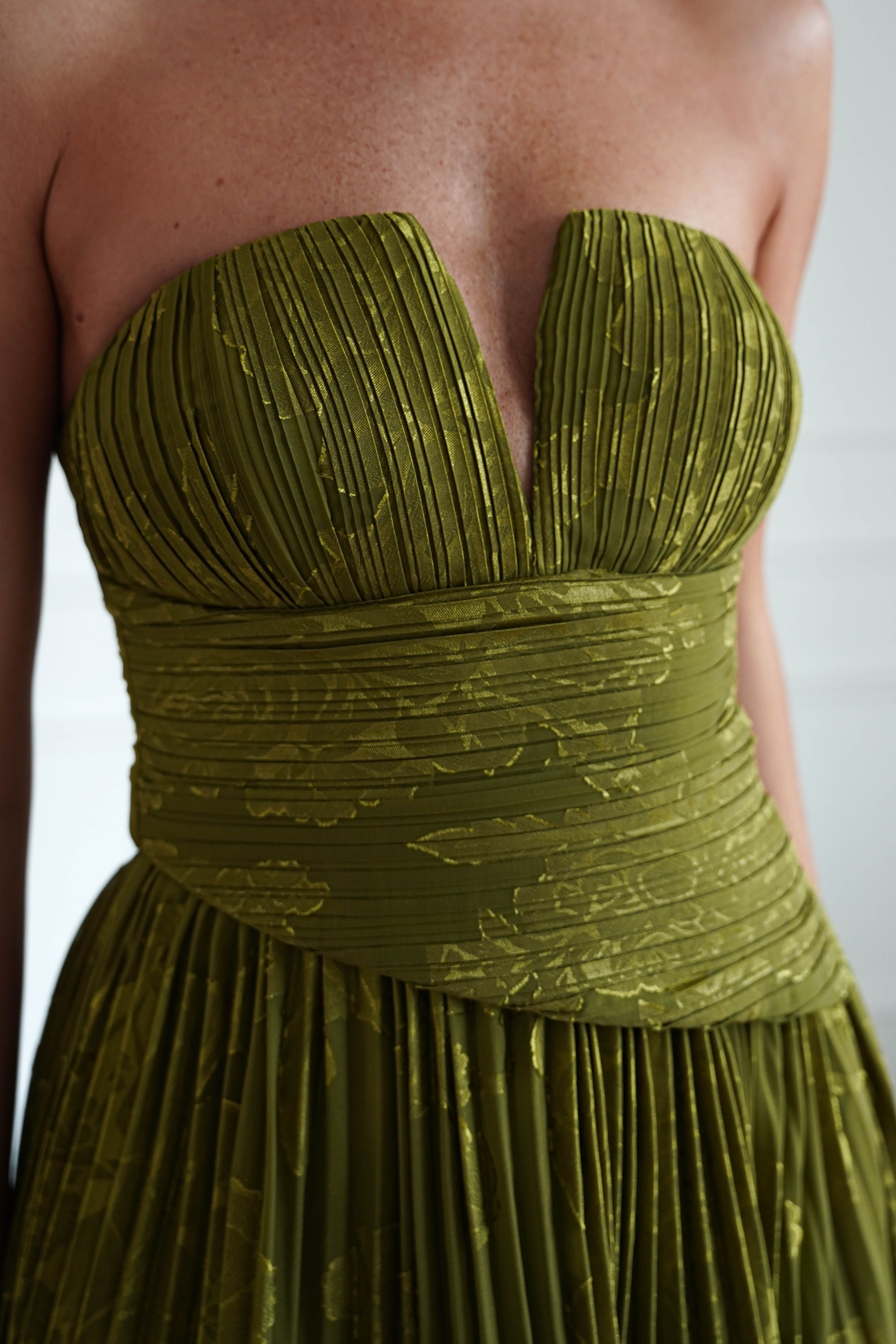 Oh Hello Clothing Women > Clothing > Dresses Rubi Floral Textured Ruffle Pleated Maxi Dress | Green