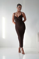 Oh Hello Clothing Dresses 1*DONE - F&P - 616015- brown midi dress featuring intricate bead