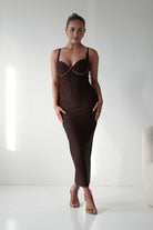 Oh Hello Clothing Dresses 1*DONE - F&P - 616015- brown midi dress featuring intricate bead