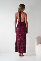 Oh Hello Clothing Dresses Sabrina Beaded Halterneck Maxi Dress | Wine