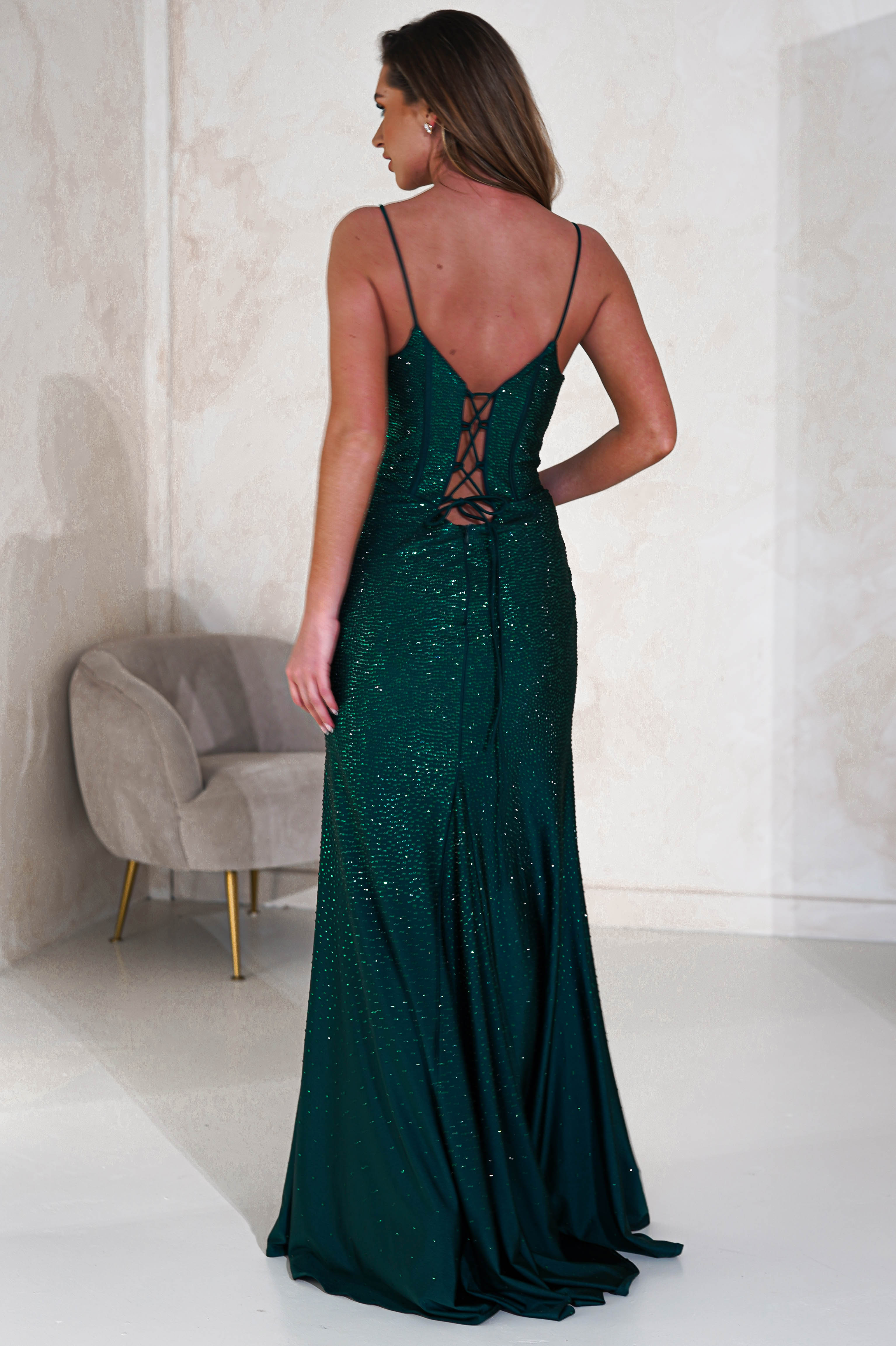 Sabrina Diamante Gown | Emerald Green | Debs & Prom | Formal Gown | Oh Hello Clothing