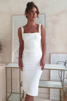 Salena Pearl Detail Bodycon Midi Dress | White | Graduation | Bride To Be Hen Dress | Oh Hello Clothing