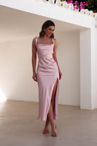 Salma Soft Matte Satin Midaxi Dress Blush Pink | Wedding Guest Dress | Satin | Oh Hello Clothing