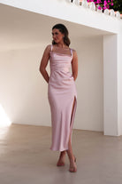 Salma Soft Matte Satin Midaxi Dress Blush Pink | Wedding Guest Dress | Satin | Oh Hello Clothing