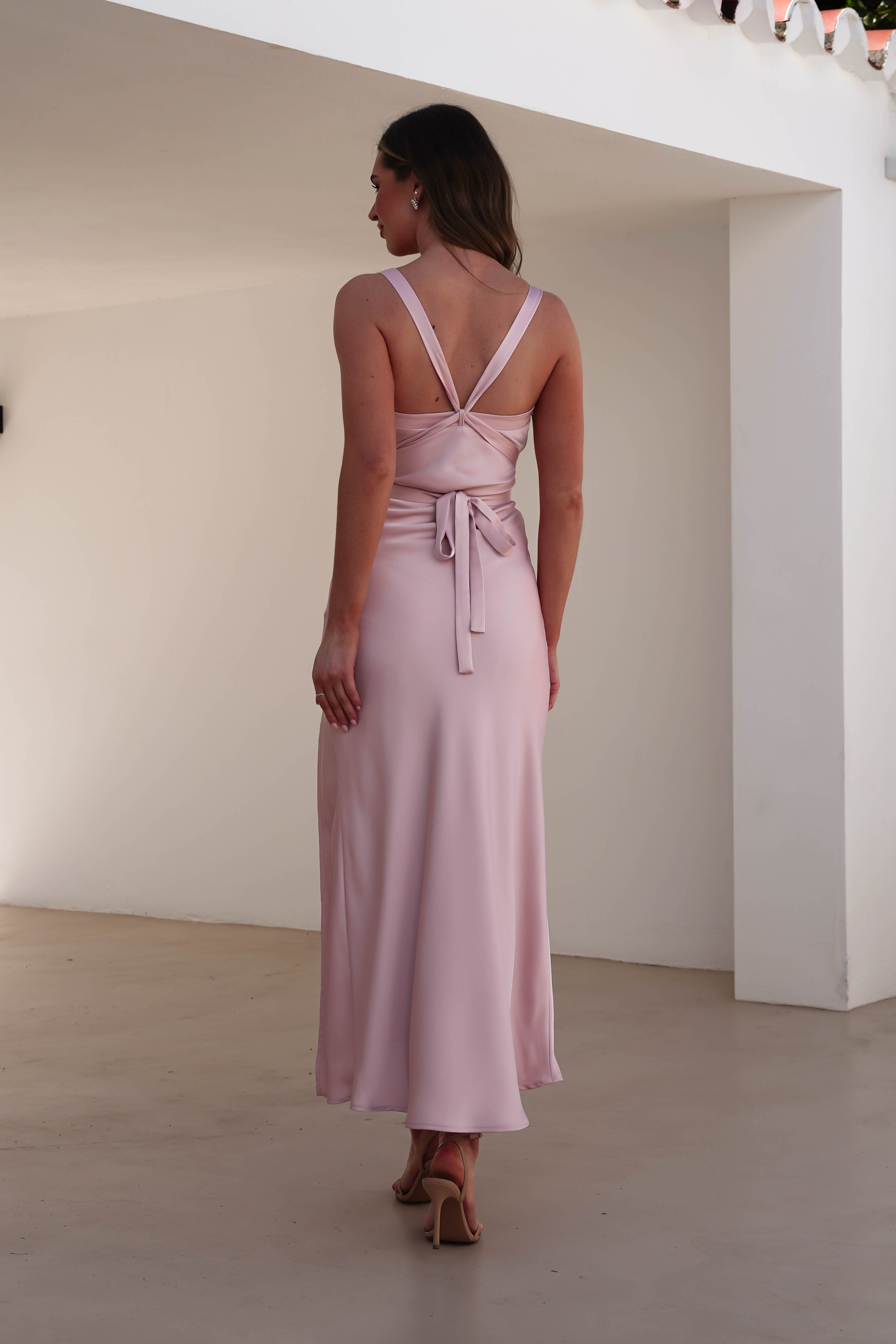 Salma Soft Matte Satin Midaxi Dress Blush Pink | Wedding Guest Dress | Satin | Oh Hello Clothing