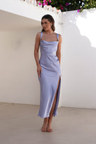 Salma Soft Matte Satin Midaxi Dress Periwinkle Blue | Wedding Guest Dress | Satin | Oh Hello Clothing
