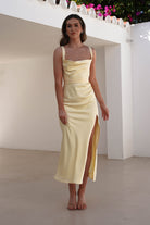 Salma Soft Matte Satin Midaxi Dress Yellow | Wedding Guest Dress | Satin | Oh Hello Clothing