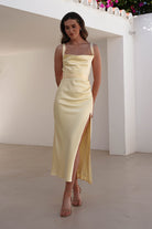 Salma Soft Matte Satin Midaxi Dress Yellow | Wedding Guest Dress | Satin | Oh Hello Clothing