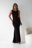 Samantha Bow Detail Maxi Dress Dark Brown | Wedding Guest Dress | Maxi | Oh Hello Clothing