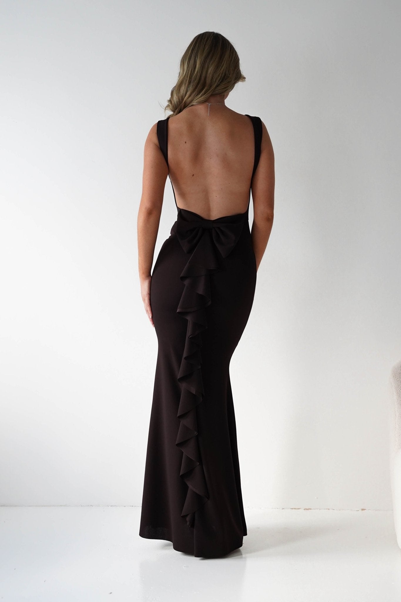Samantha Bow Detail Maxi Dress Dark Brown | Wedding Guest Dress | Maxi | Oh Hello Clothing