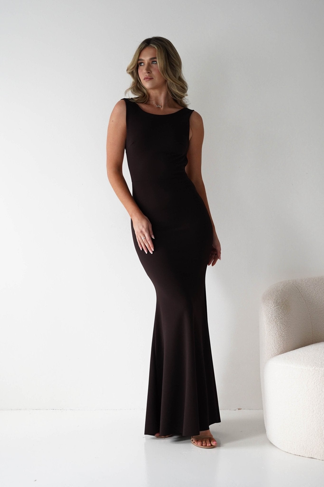 Samantha Bow Detail Maxi Dress Dark Brown | Wedding Guest Dress | Maxi | Oh Hello Clothing