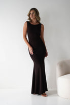 Samantha Bow Detail Maxi Dress Dark Brown | Wedding Guest Dress | Maxi | Oh Hello Clothing