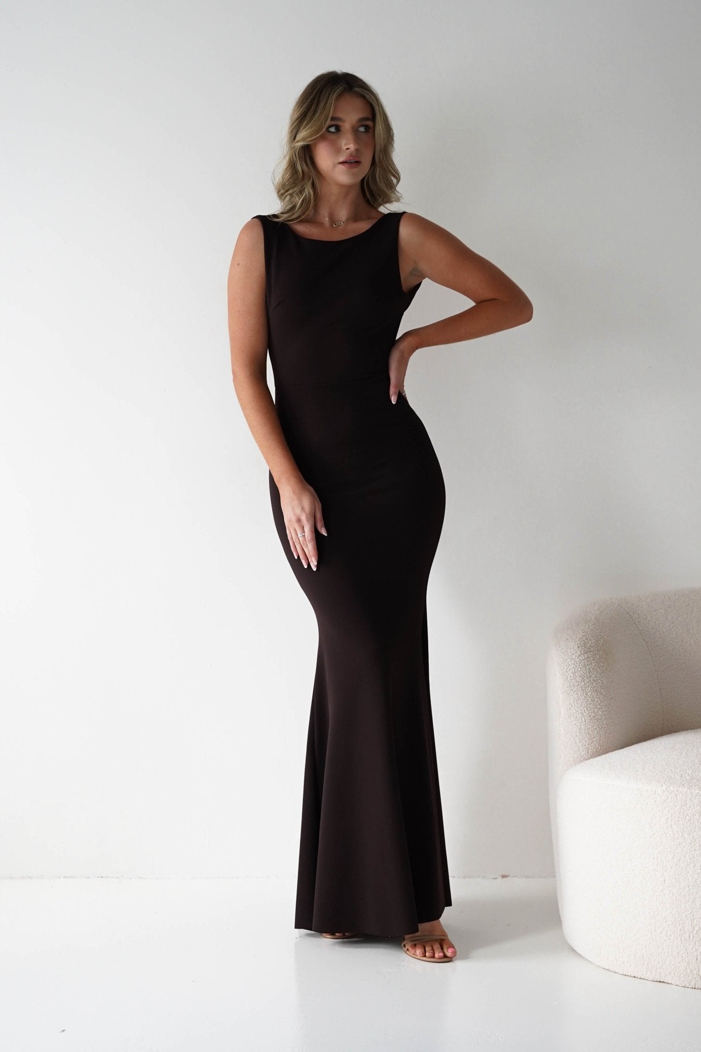 Samantha Bow Detail Maxi Dress Dark Brown | Wedding Guest Dress | Maxi | Oh Hello Clothing