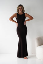 Samantha Bow Detail Maxi Dress Dark Brown | Wedding Guest Dress | Maxi | Oh Hello Clothing