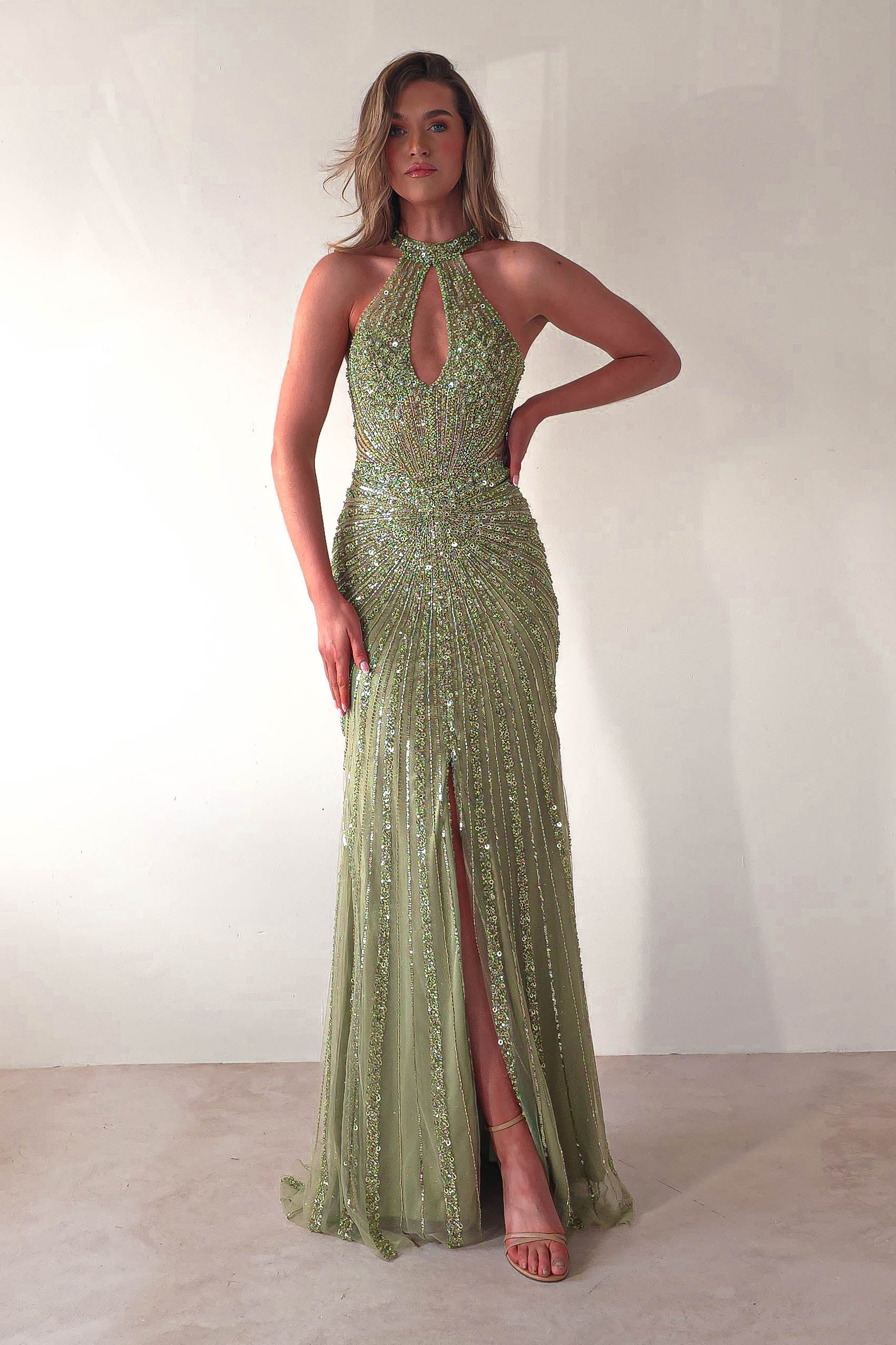 Santana Beaded Keyhole Gown | Green | Debs & Prom | Formal Gown | Oh Hello Clothing