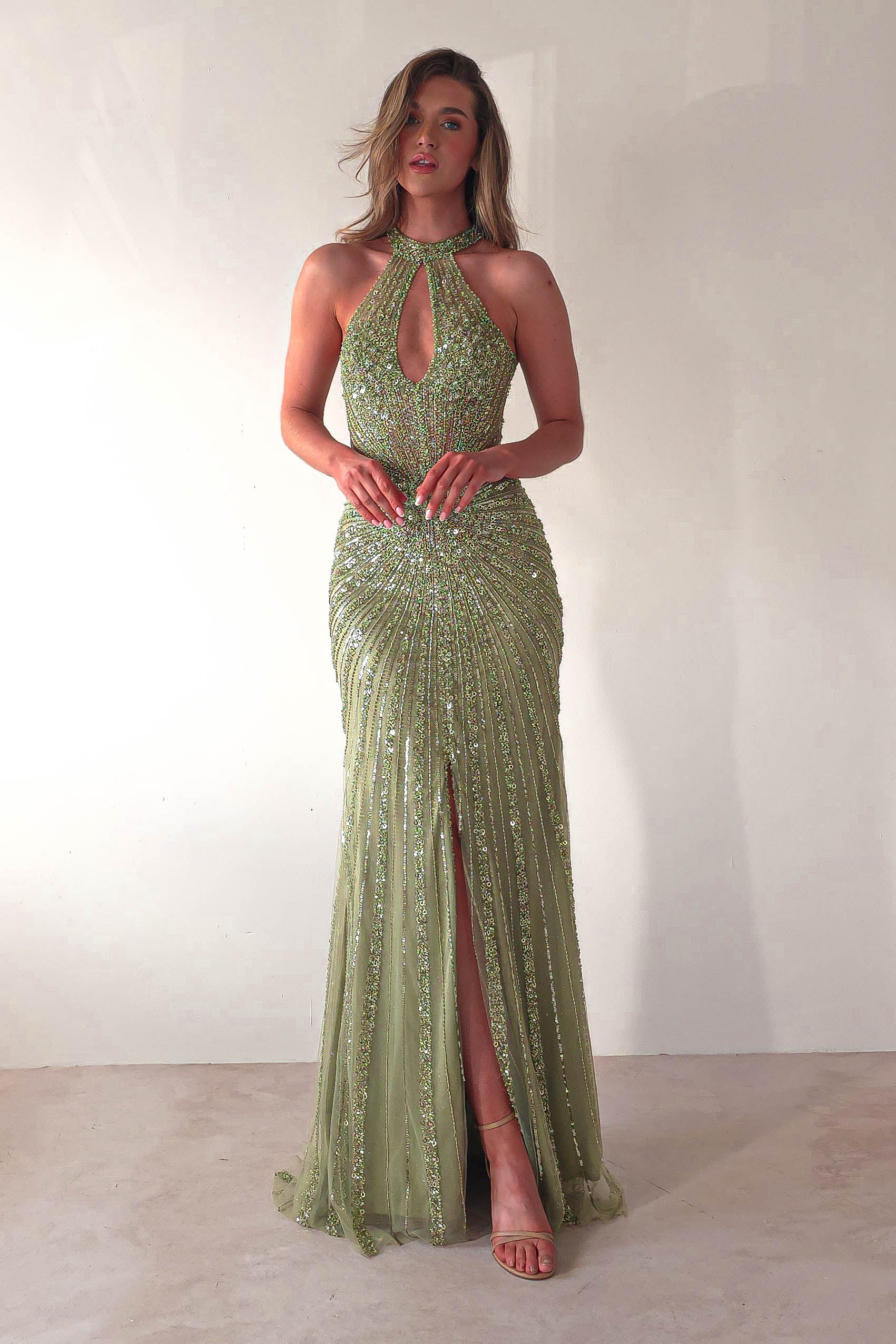 Santana Beaded Keyhole Gown | Green | Debs & Prom | Formal Gown | Oh Hello Clothing