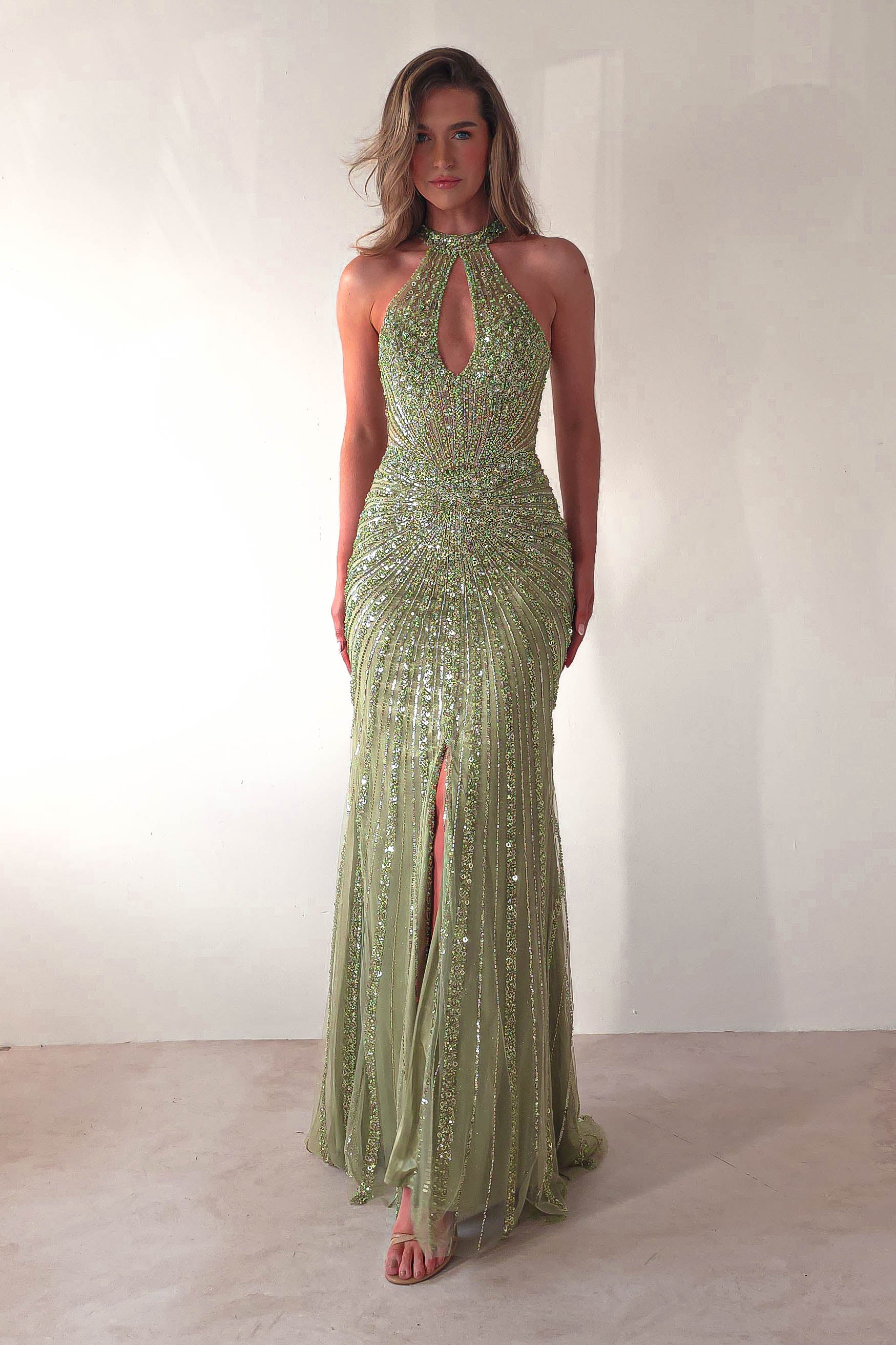 Santana Beaded Keyhole Gown | Green | Debs & Prom | Formal Gown | Oh Hello Clothing