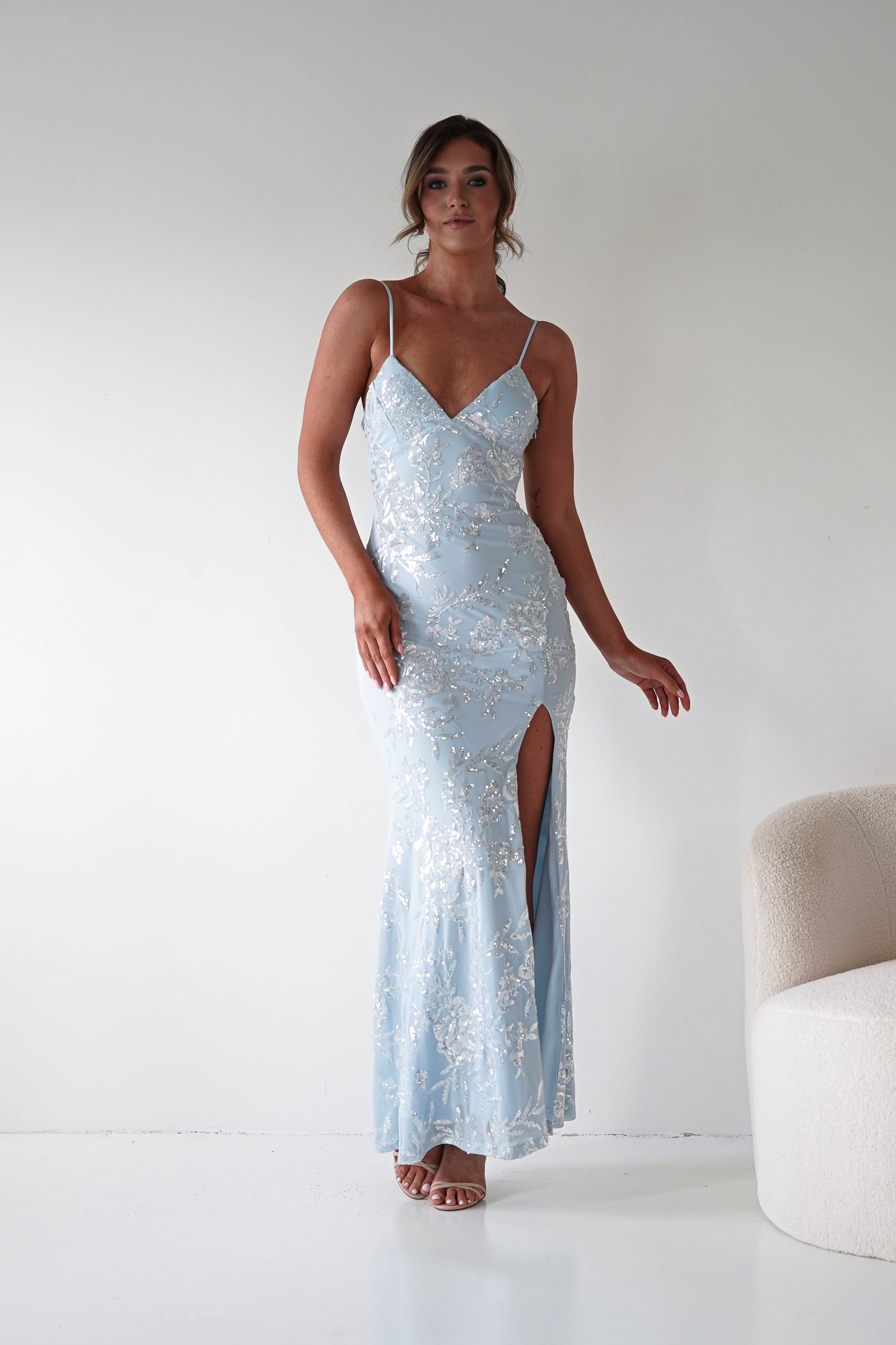 Oh Hello Clothing Women > Clothing > Dresses Santorini Butterfly Detail Embellished Gown | Blue