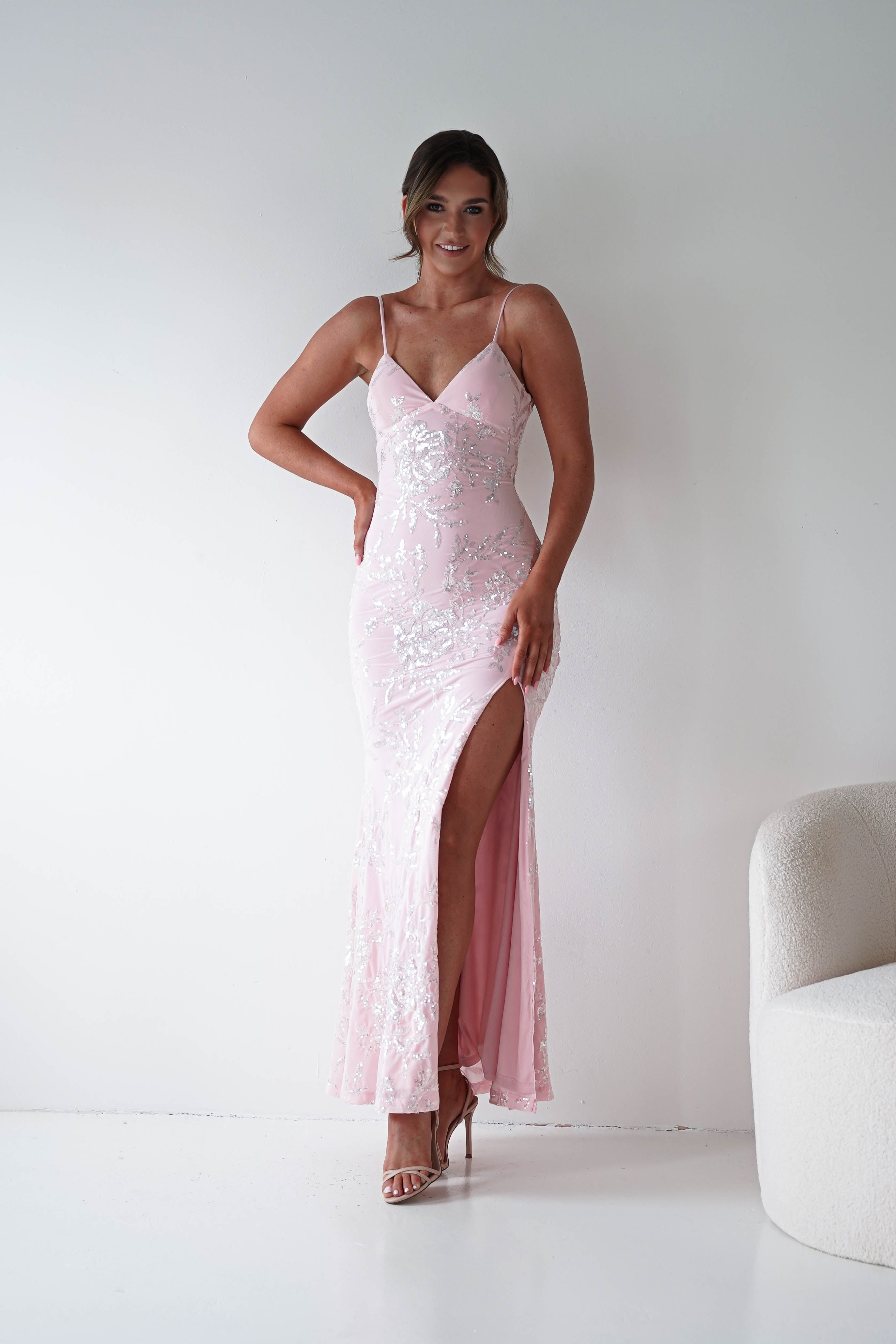 Oh Hello Clothing Women > Clothing > Dresses Santorini Butterfly Detail Embellished Gown | Pink