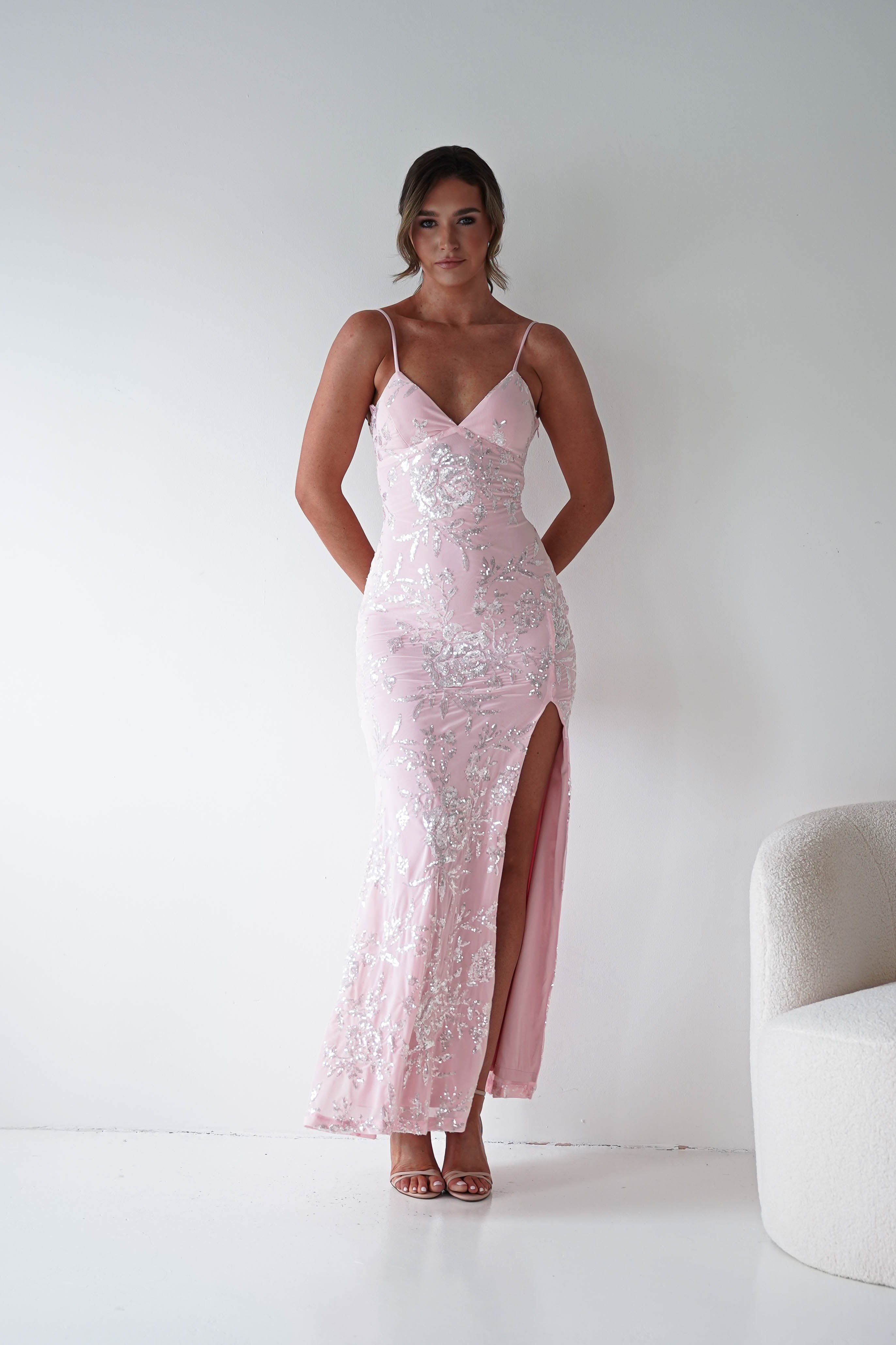 Oh Hello Clothing Women > Clothing > Dresses Santorini Butterfly Detail Embellished Gown | Pink
