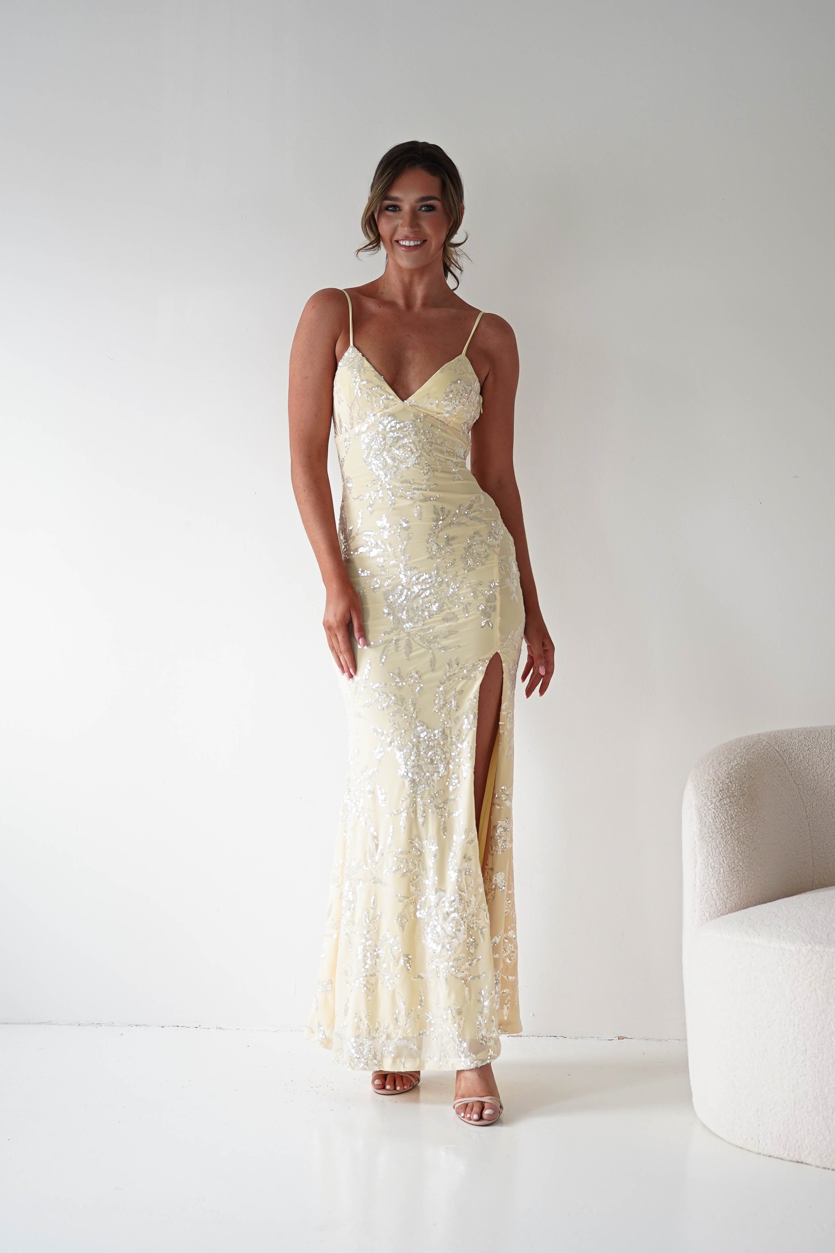 Oh Hello Clothing Women > Clothing > Dresses Santorini Butterfly Detail Embellished Gown | Yellow