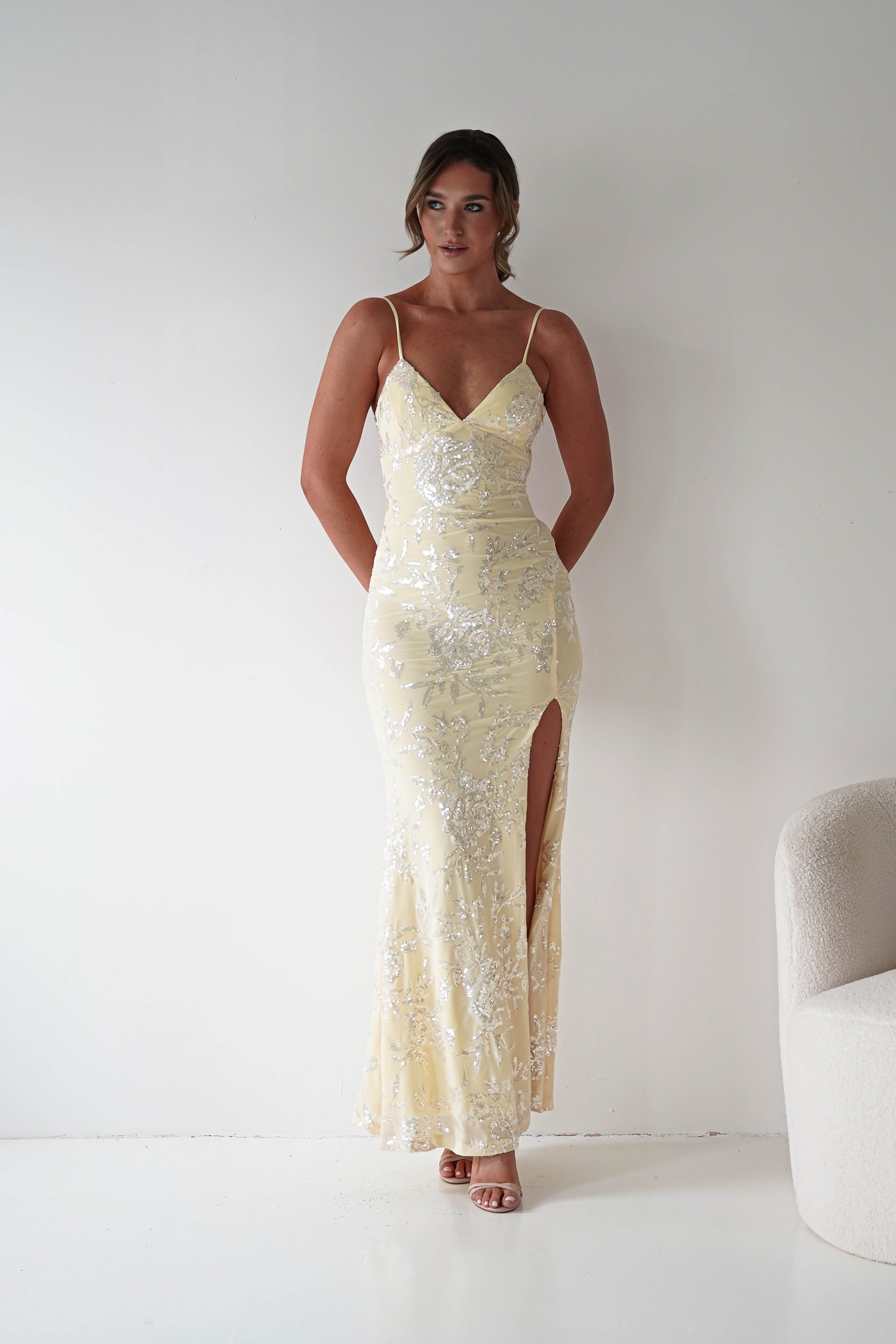 Oh Hello Clothing Women > Clothing > Dresses Santorini Butterfly Detail Embellished Gown | Yellow