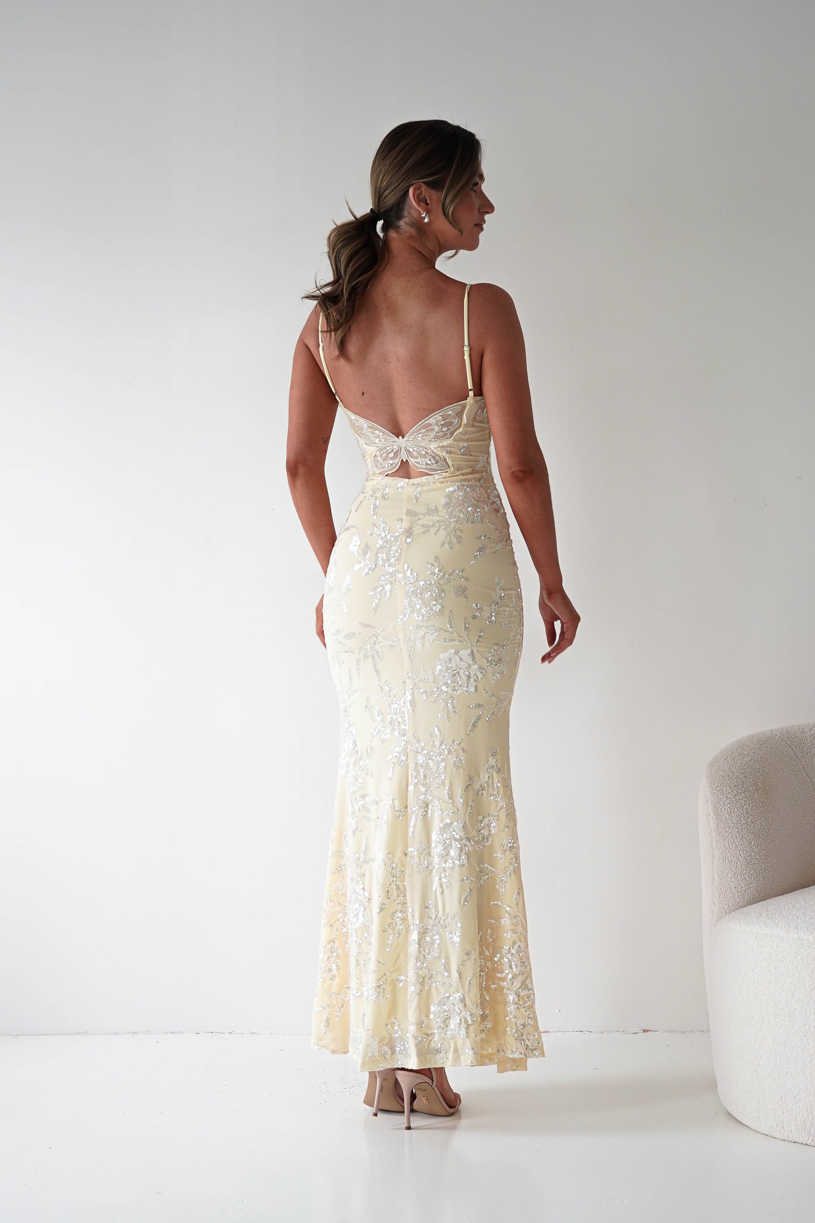 Oh Hello Clothing Women > Clothing > Dresses Santorini Butterfly Detail Embellished Gown | Yellow