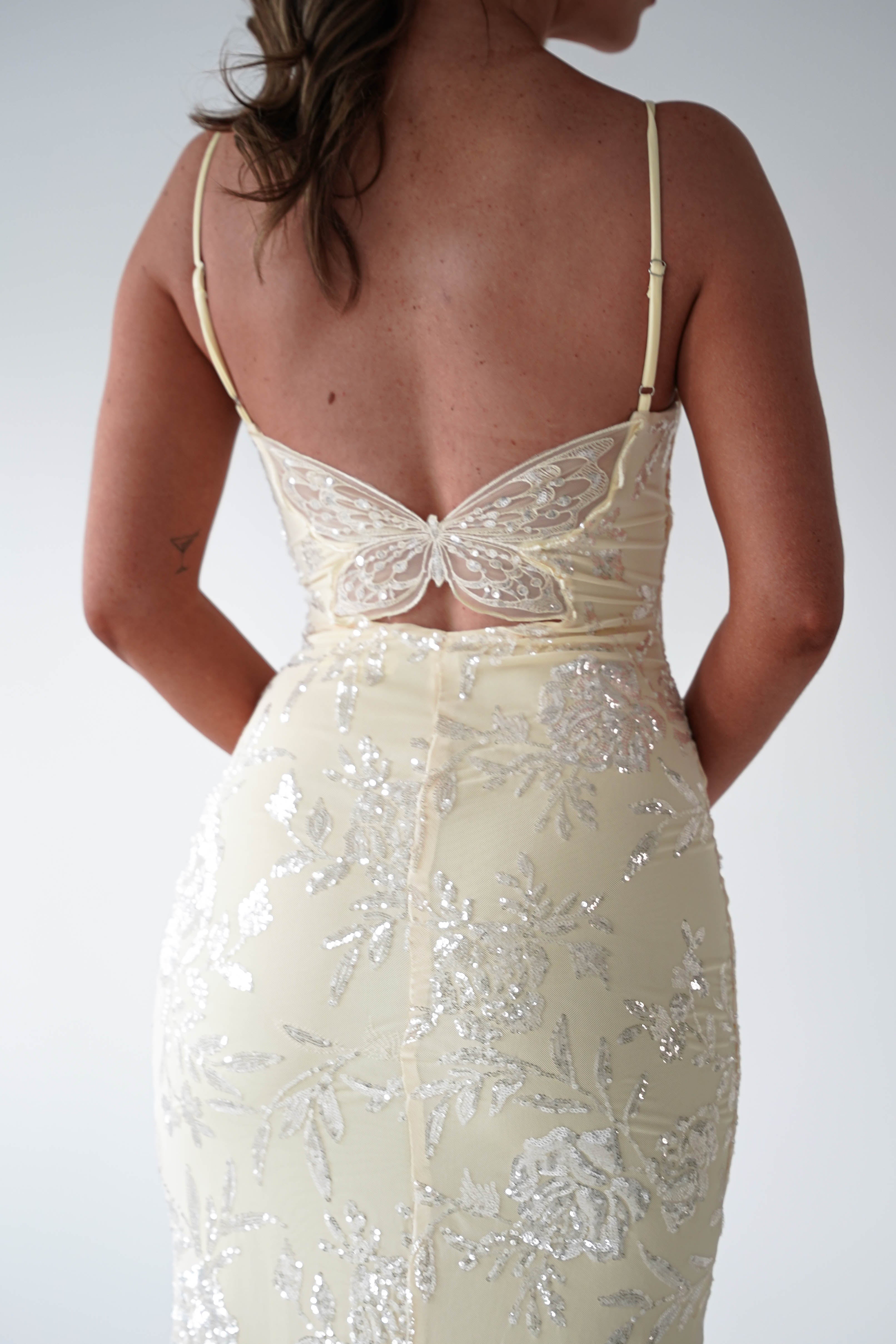 Oh Hello Clothing Women > Clothing > Dresses Santorini Butterfly Detail Embellished Gown | Yellow
