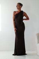 Oh Hello Clothing Wedding Guest Dresses Seraphine Backless Tie Bodycon Maxi Gown | Brown