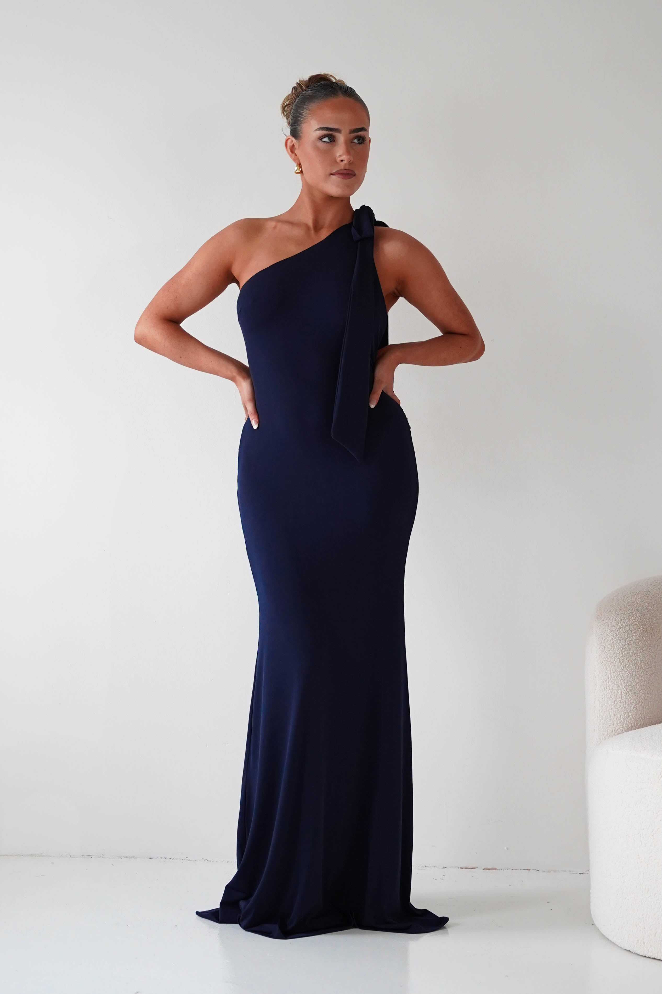 Oh Hello Clothing Wedding Guest Dresses Seraphine Backless Tie Bodycon Maxi Gown | Navy