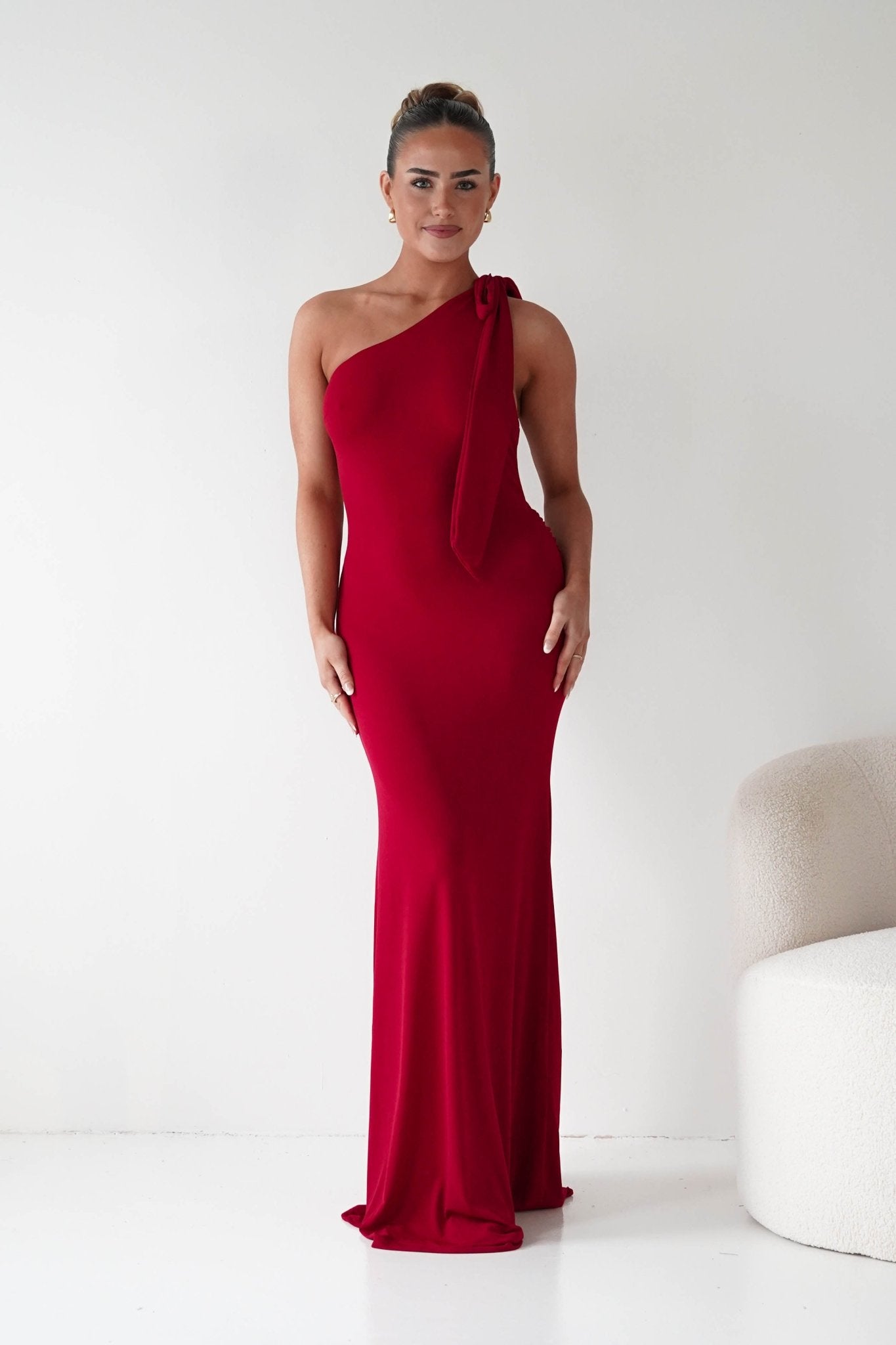 Oh Hello Clothing Wedding Guest Dresses Seraphine Backless Tie Bodycon Maxi Gown | Red
