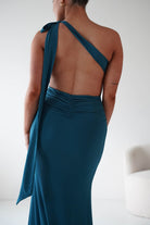 Oh Hello Clothing Debs & Prom Dresses Seraphine Backless Tie Bodycon Maxi Gown | Teal