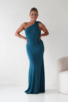Oh Hello Clothing Debs & Prom Dresses Seraphine Backless Tie Bodycon Maxi Gown | Teal