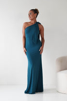Oh Hello Clothing Debs & Prom Dresses Seraphine Backless Tie Bodycon Maxi Gown | Teal