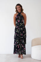 Oh Hello Clothing Women > Clothing > Dresses Seren Floral Print Halterneck Maxi Dress | Black