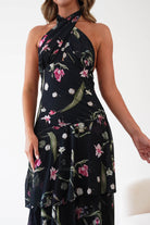 Oh Hello Clothing Women > Clothing > Dresses Seren Floral Print Halterneck Maxi Dress | Black