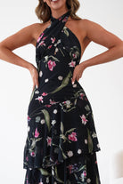 Oh Hello Clothing Women > Clothing > Dresses Seren Floral Print Halterneck Maxi Dress | Black