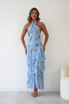 Oh Hello Clothing Women > Clothing > Dresses Seren Floral Print Halterneck Maxi Dress | Blue